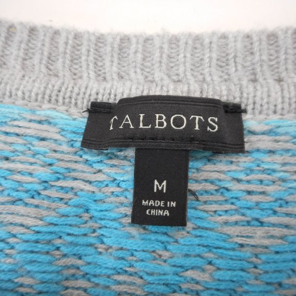Talbots Women's M Fair Isle Pullover Lambswool Blend Sweater Blue Gray Navy - Picture 4 of 6